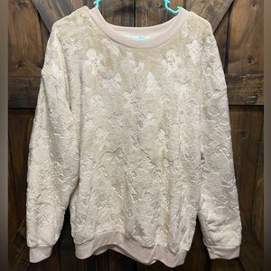 Wound Up Women’s Junior Fleece Sweater Size XL 15-17 Beige Soft Comfy Christmas